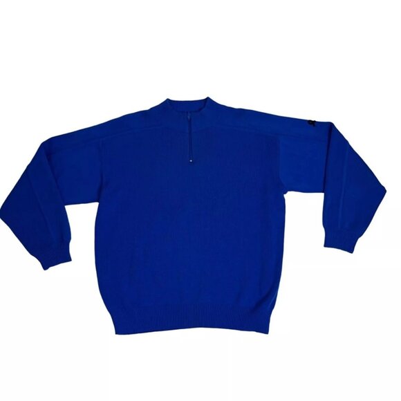 VTG Demetre Men's sweater M blue knit 1/4 zip acrylic wool blend - Picture 1 of 6